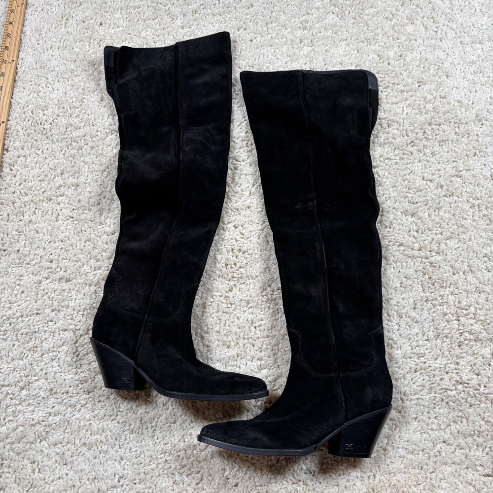 Sam Edelman Black Suede Over the Knee Boots Western Block Heel Size‎ 6.5